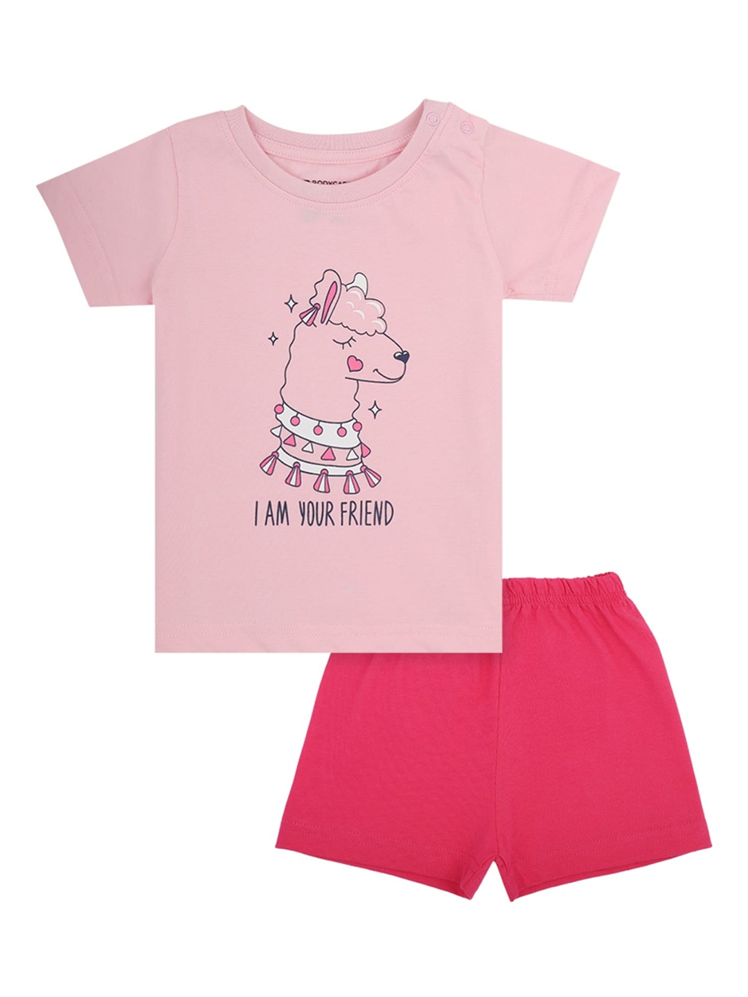

Bodycare Kids Infant Girls Printed Pure Cotton T-shirt with Shorts, Fuchsia