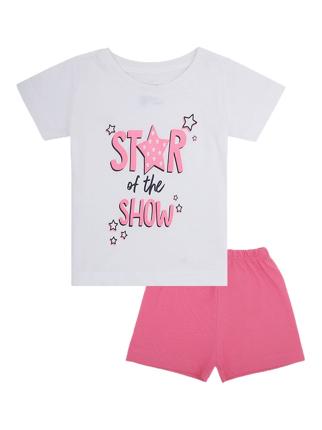 

Bodycare Kids Infants Girls Printed Cotton T-shirt with Shorts Set, White