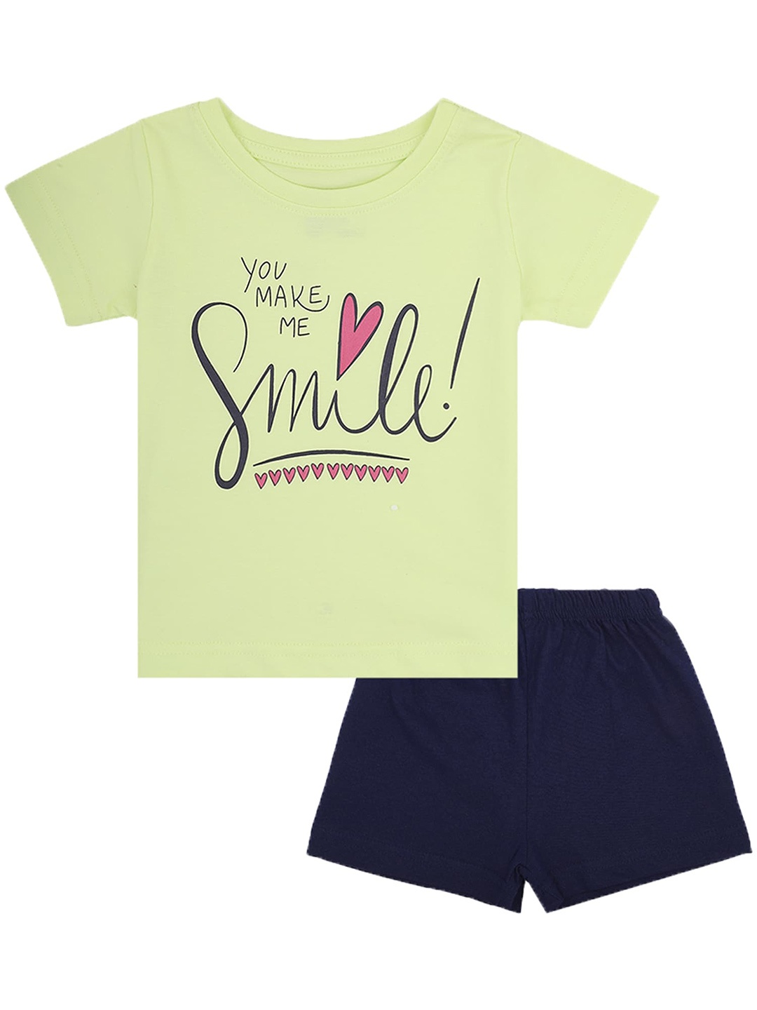 

Bodycare Kids Girls Printed Cotton T-shirt with Shorts Set, Lime green