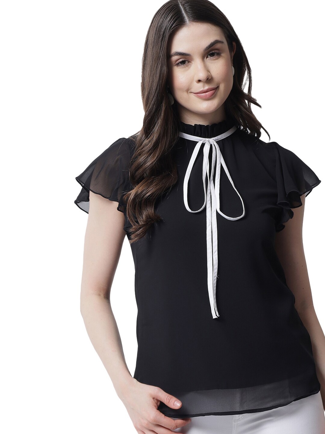 

MARC LOUIS High Neck Flared Sleeves Top, Black