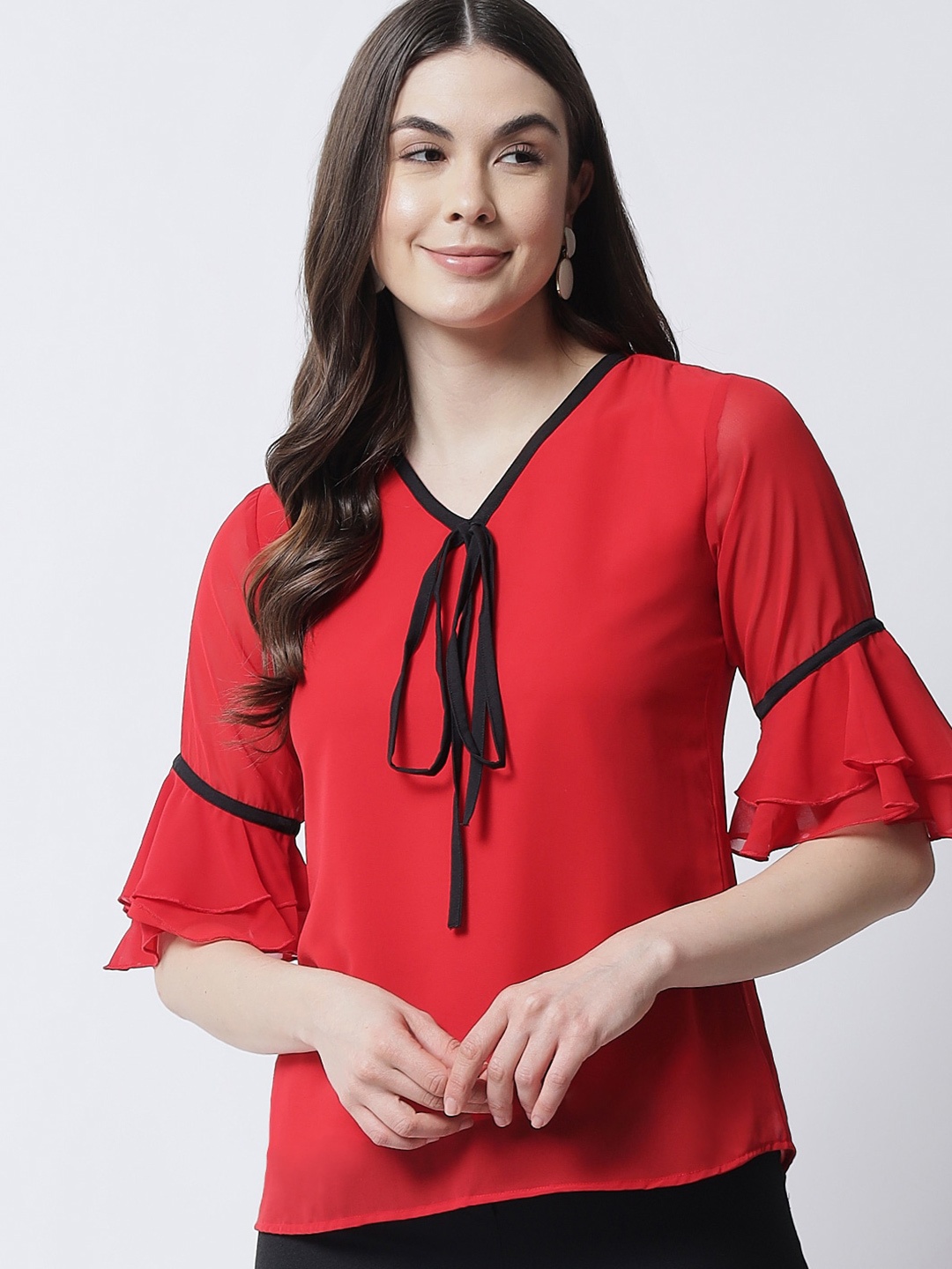

MARC LOUIS V-Neck Bell Sleeves Top, Red