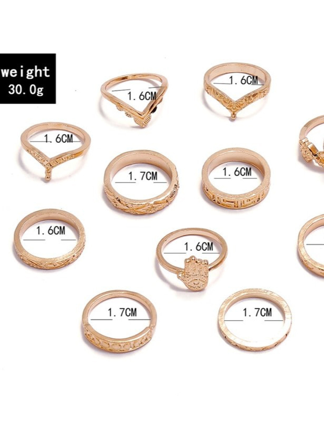 

THESTO Set Of 10 Gold-Plated & Snake Design Finger Rings