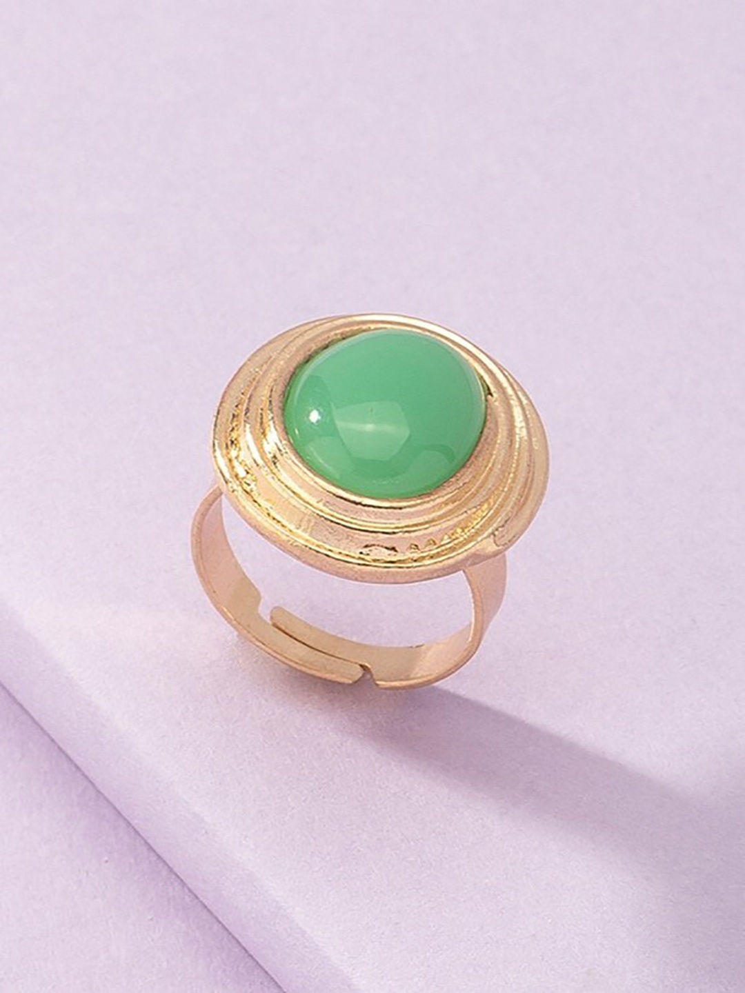

THESTO Brass-Plated Stone-Studded Adjustable Finger Ring, Gold