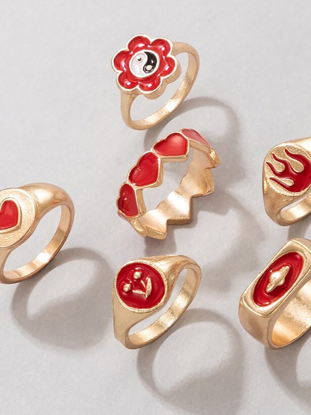 

THESTO Set Of 5 Brass-Plated Enamelled Finger Rings, Gold