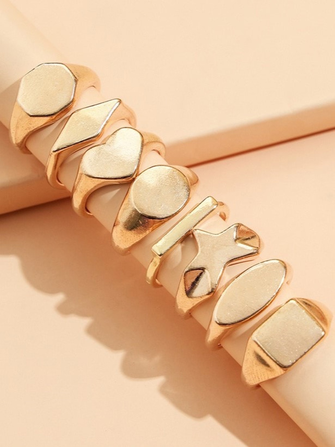 

THESTO Set Of 10 Brass-Plated Enameled Chunky Finger Rings, Rose gold