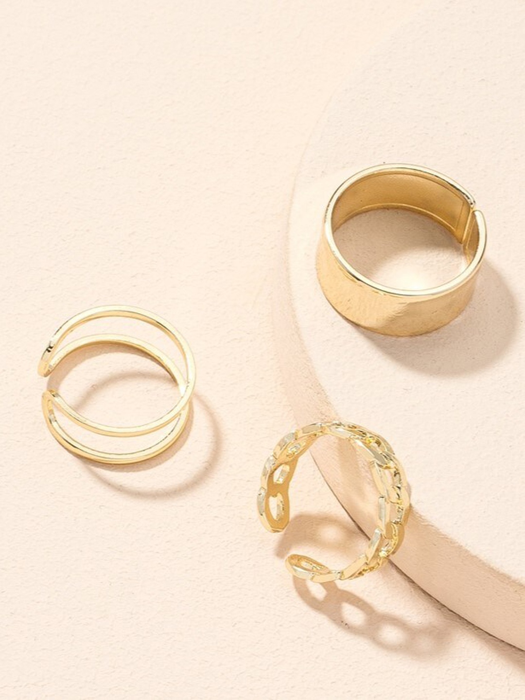 

THESTO Set Of 3 Brass-Plated Adjustable Finger Ring, Gold