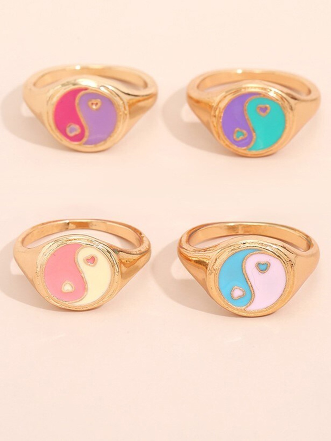 

THESTO Set Of 4 Brass-Plated Adjustable Finger Ring, Gold