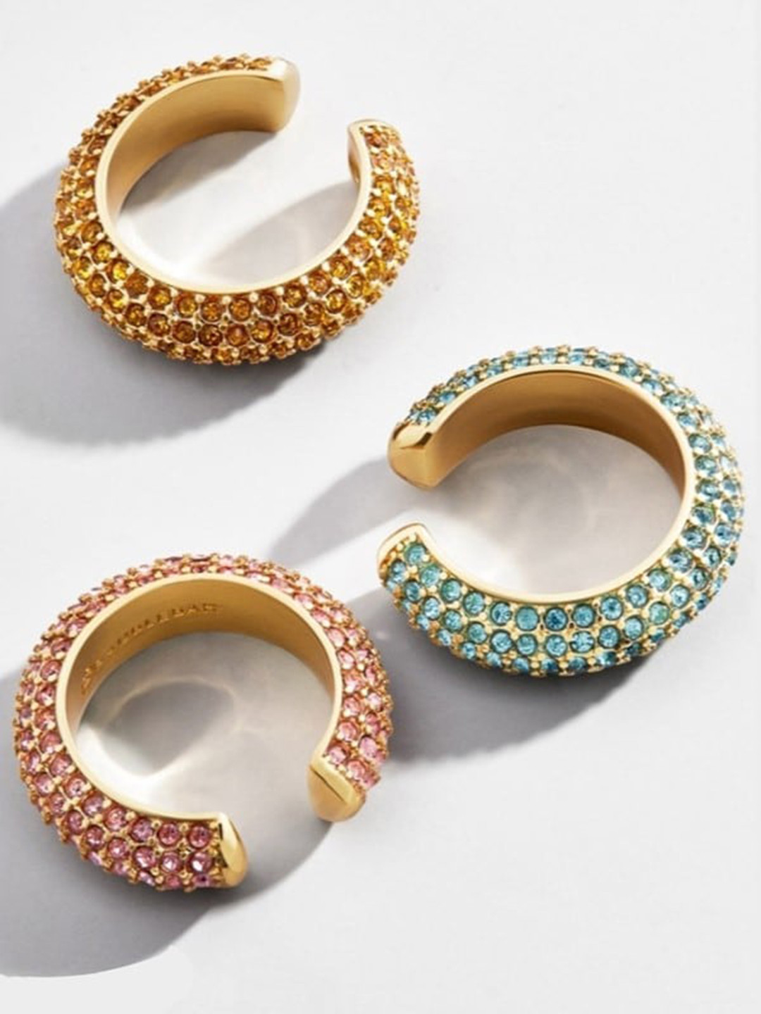 

THESTO Women Set Of 3 Gold-Plated Stone Studded Cuff Bracelets, Pink