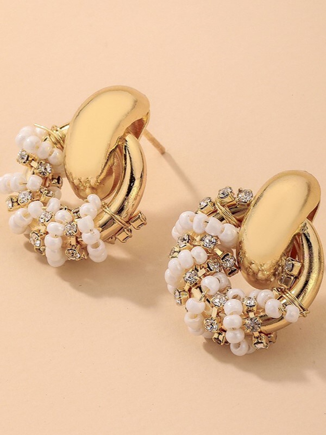 

THESTO Gold-Plated Stone Studded & Beaded Contemporary Studs Earrings, White