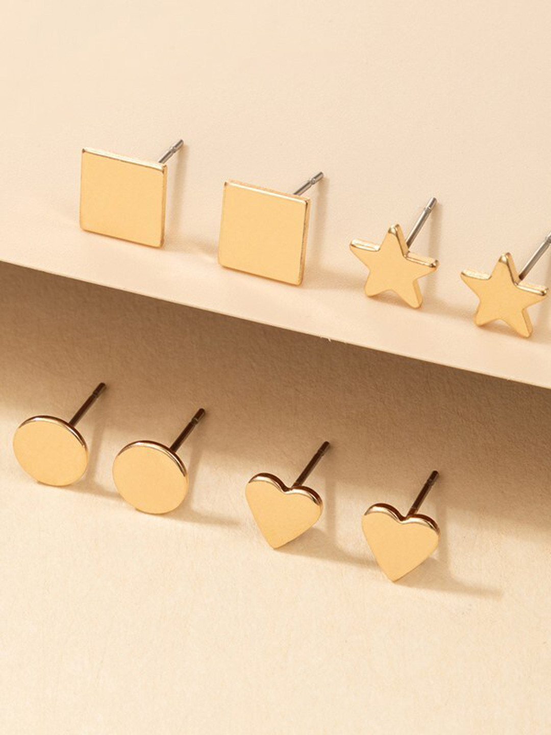 

THESTO Set Of 4 Gold-Plated Geometric Studs Earrings