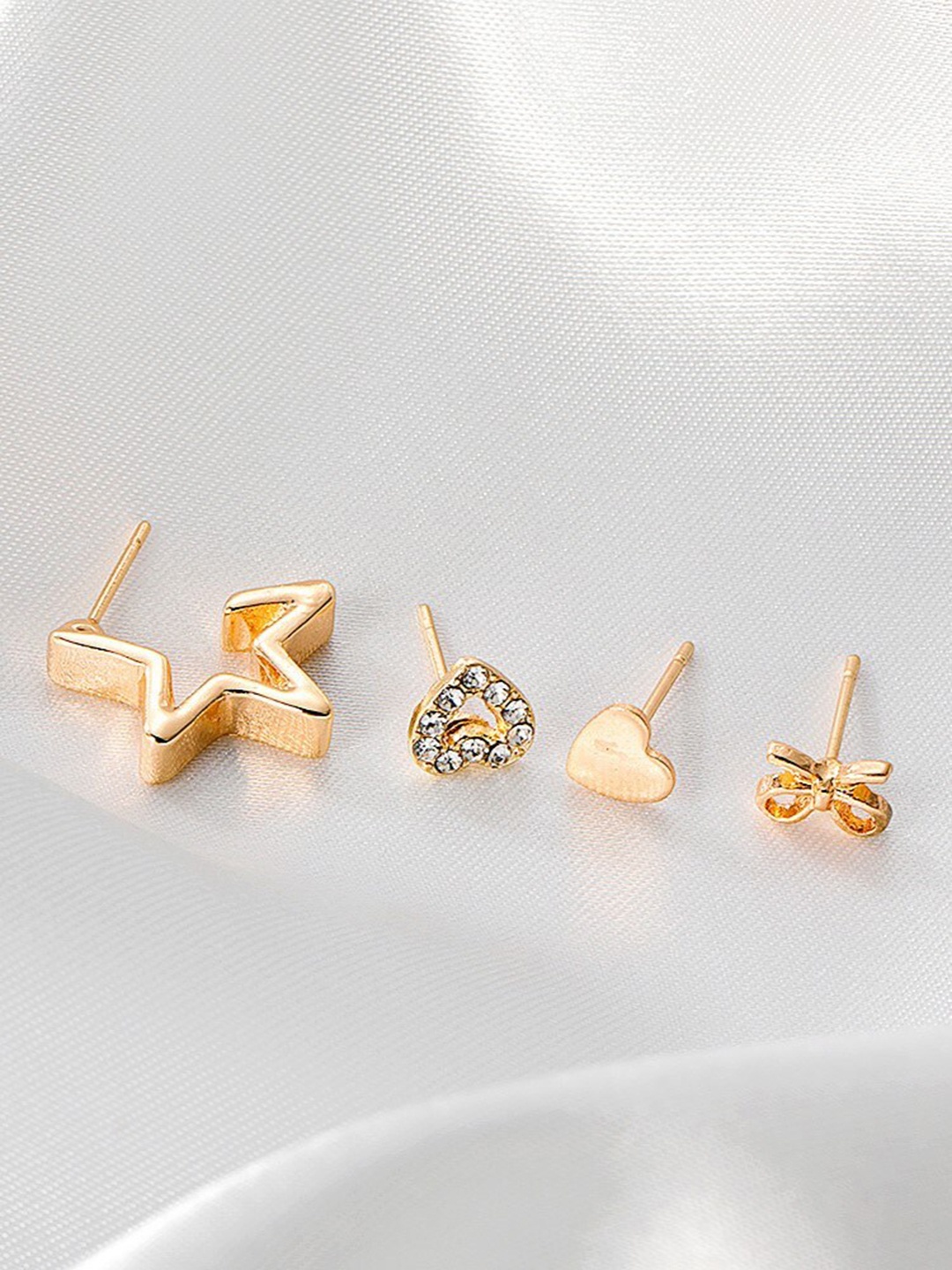 

THESTO Women Set Of 4 Gold-Plated Contemporary Studs Earrings, White