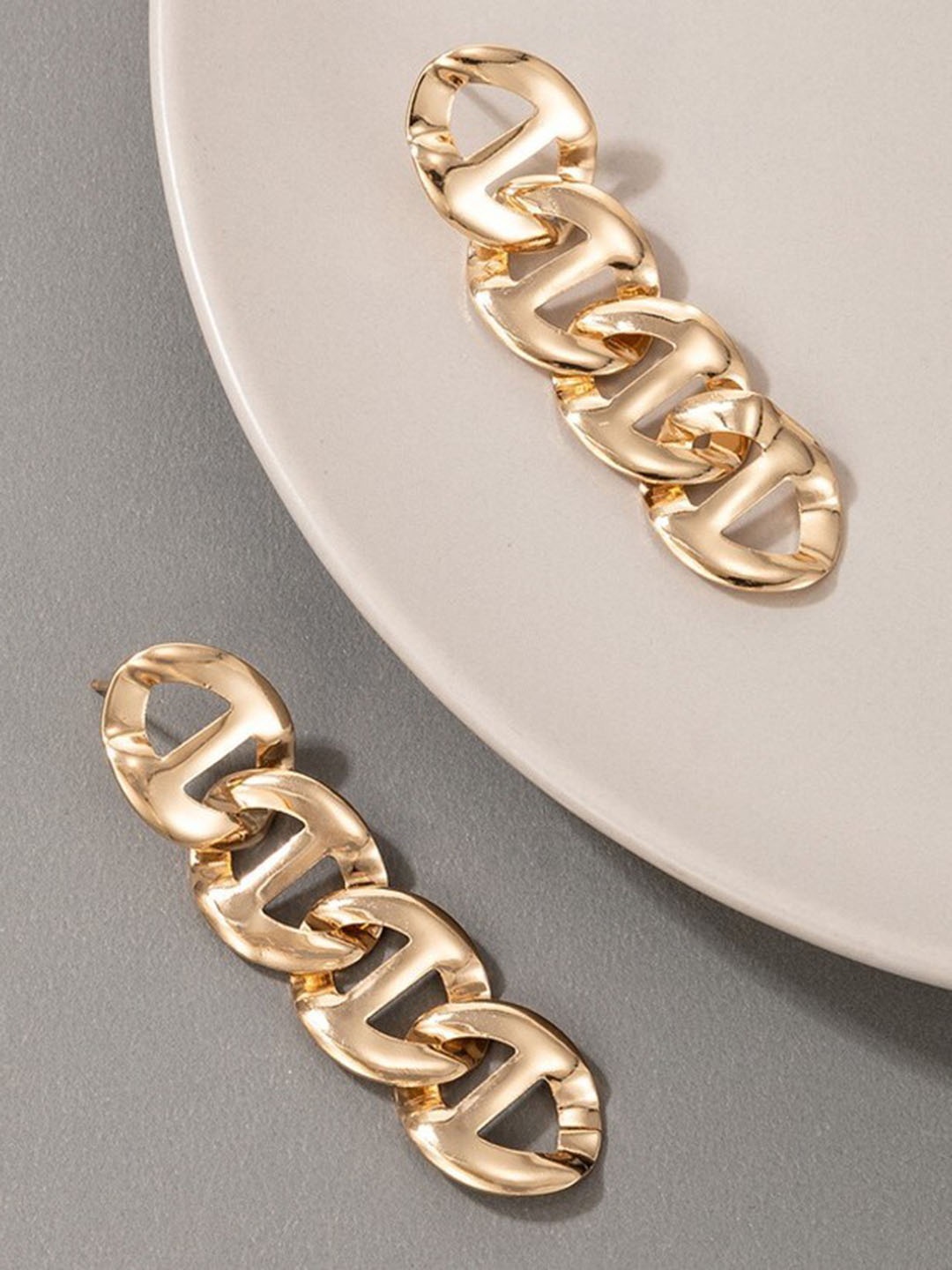 

THESTO Gold-Plated Contemporary Drop Earrings