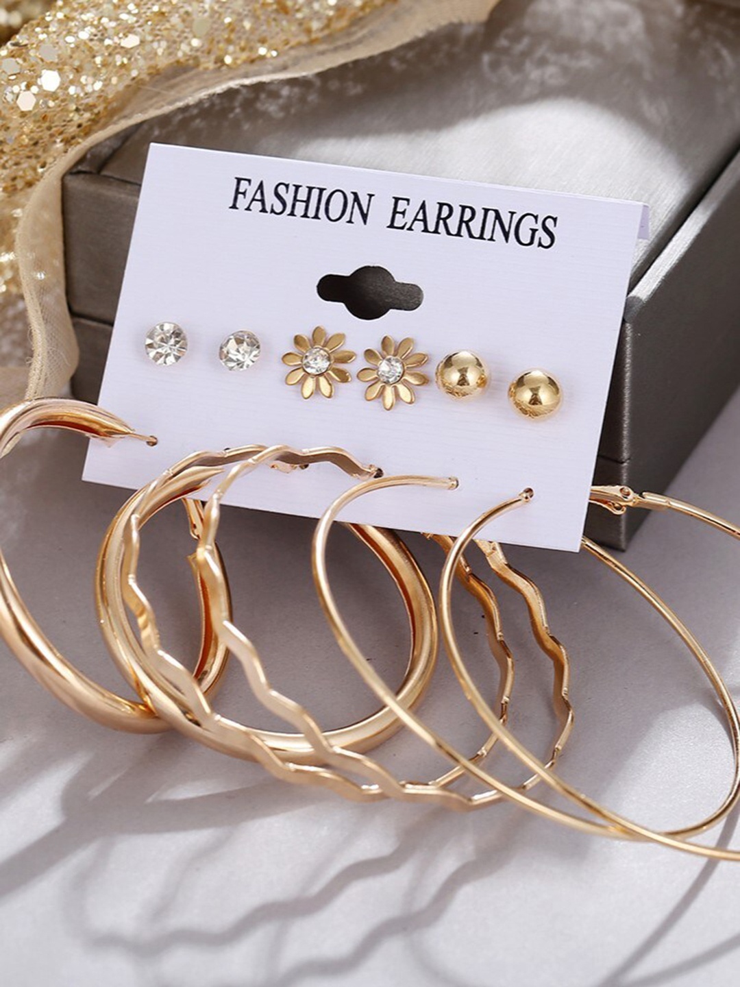

THESTO Set Of 6 Brass-Plated Circular Hoop Earrings, Gold
