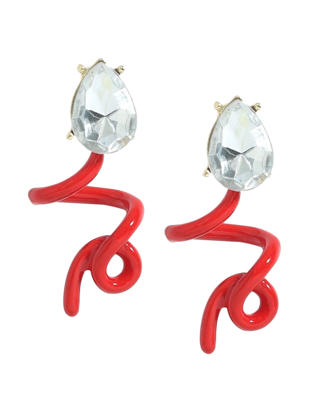 

THESTO Brass-Plated Contemporary Double Sided Studs Earrings, Red