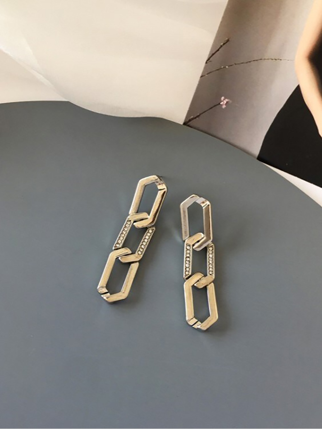 

THESTO Brass Plated Contemporary Studs Earrings, Silver