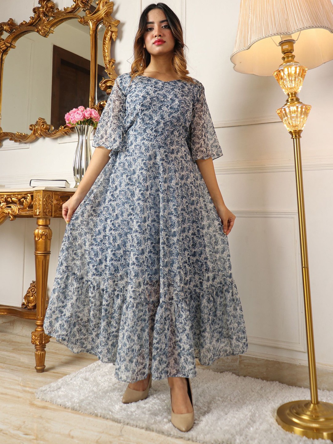 

Virah Fashion Floral Georgette Maxi Dress, Blue