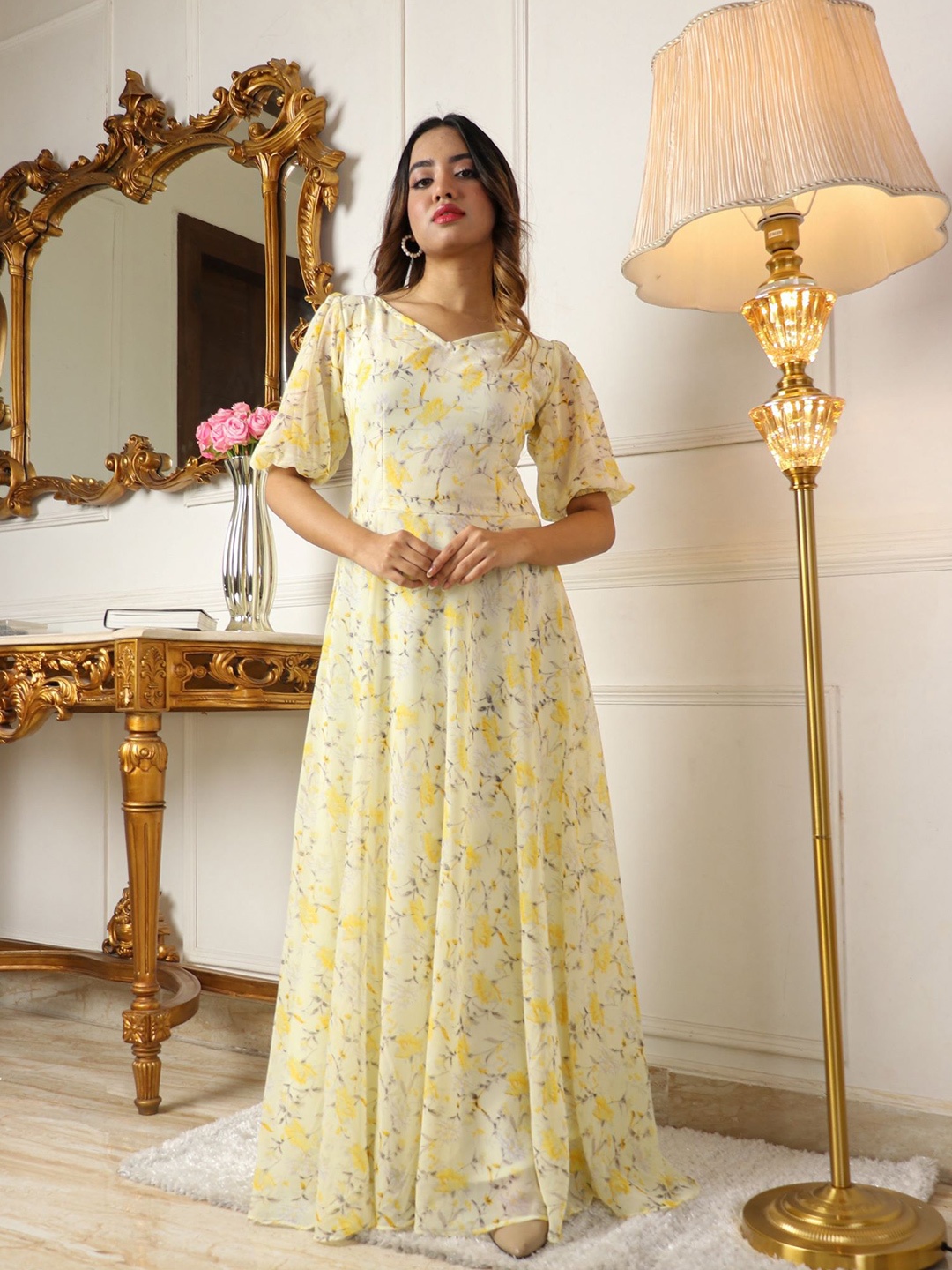 

Virah Fashion Floral Printed Georgette Maxi Dress, White
