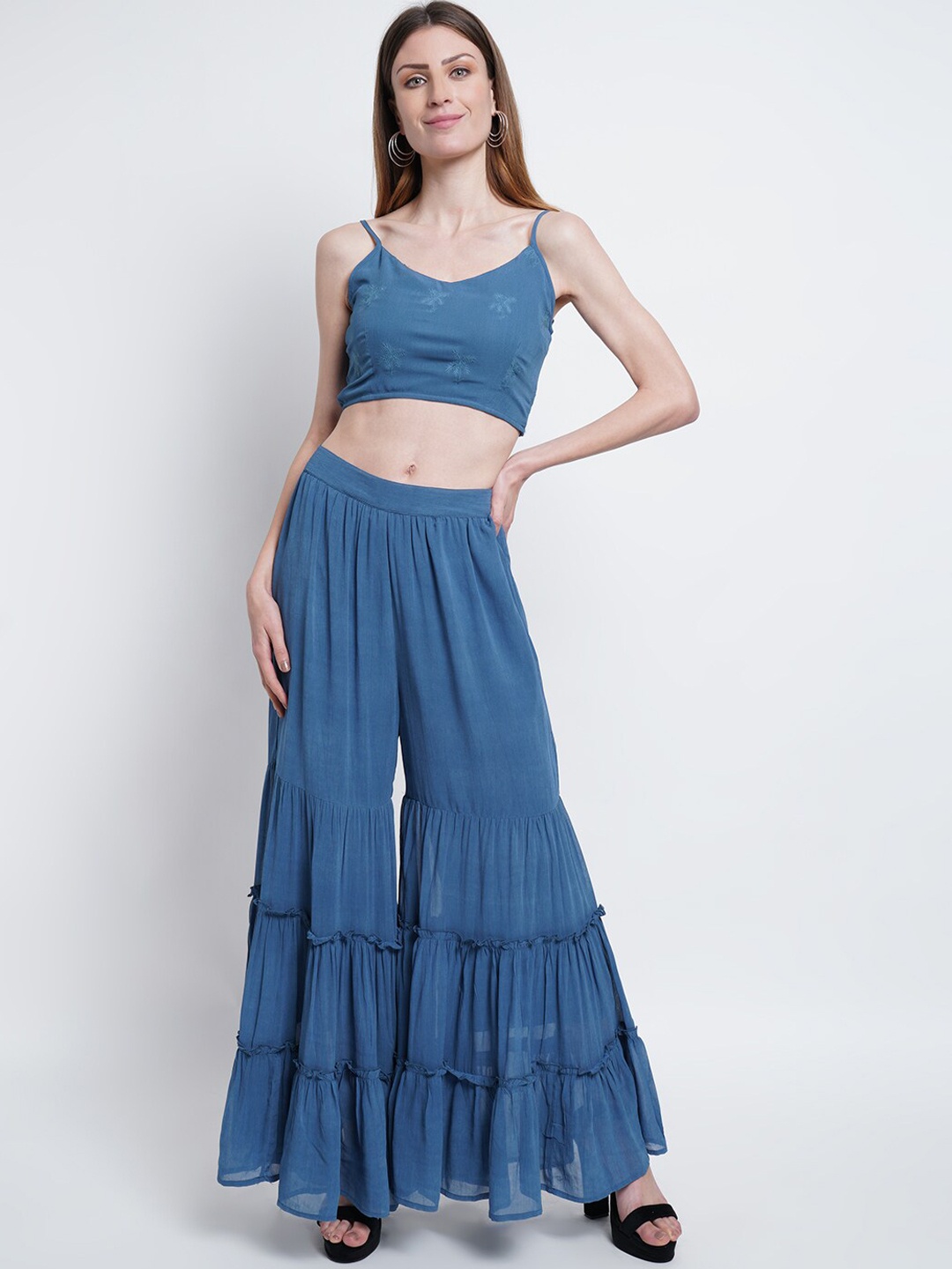 

Purple State Women Embroidered Top With Sharara, Blue