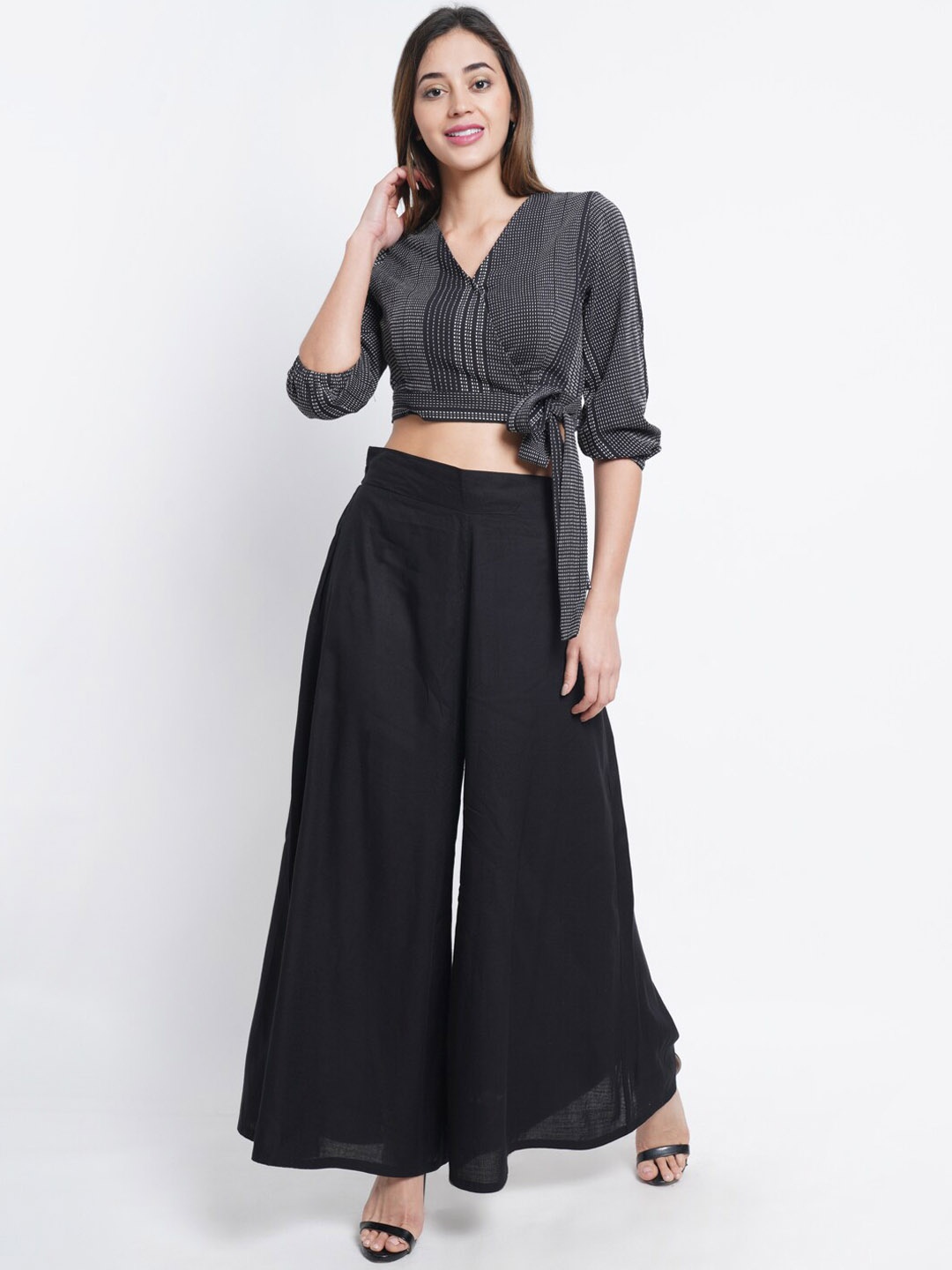 

Purple State Women Striped Crop Top and Palazzos, Black