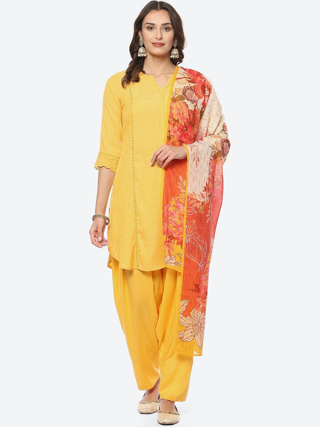 

Biba Women Notched Neck Kurta with Salwar & With Dupatta, Yellow