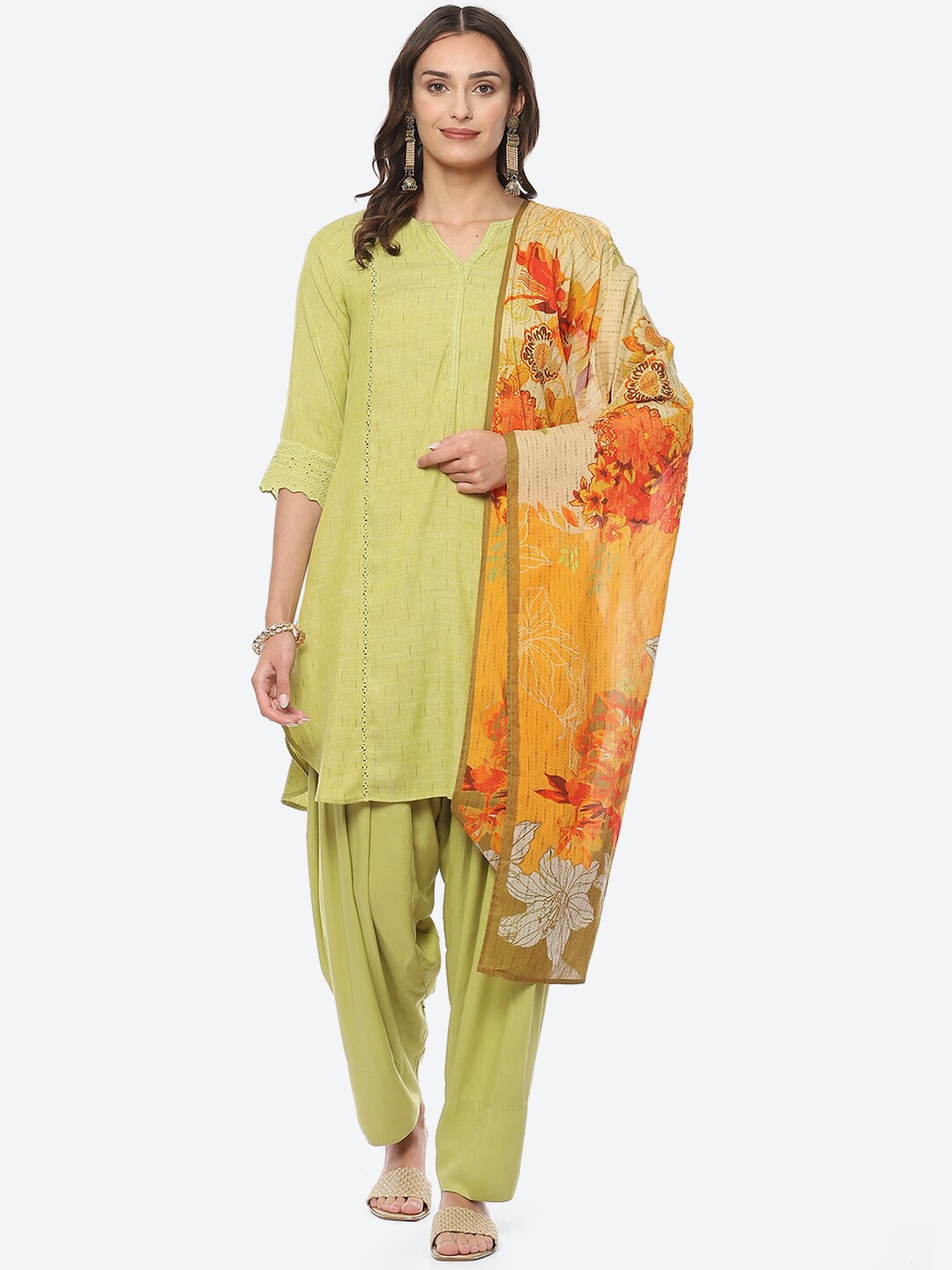 

Biba Woven Design Thread Work Kurta with Salwar & Dupatta, Green