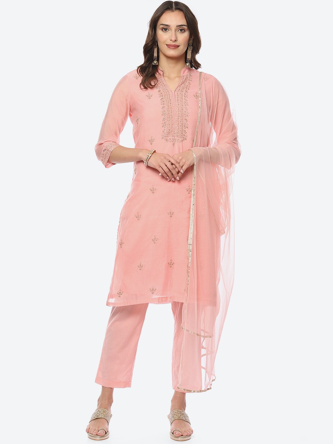 

Biba Women Ethnic Motifs Embroidered Kurta With Trousers & Dupatta, Pink
