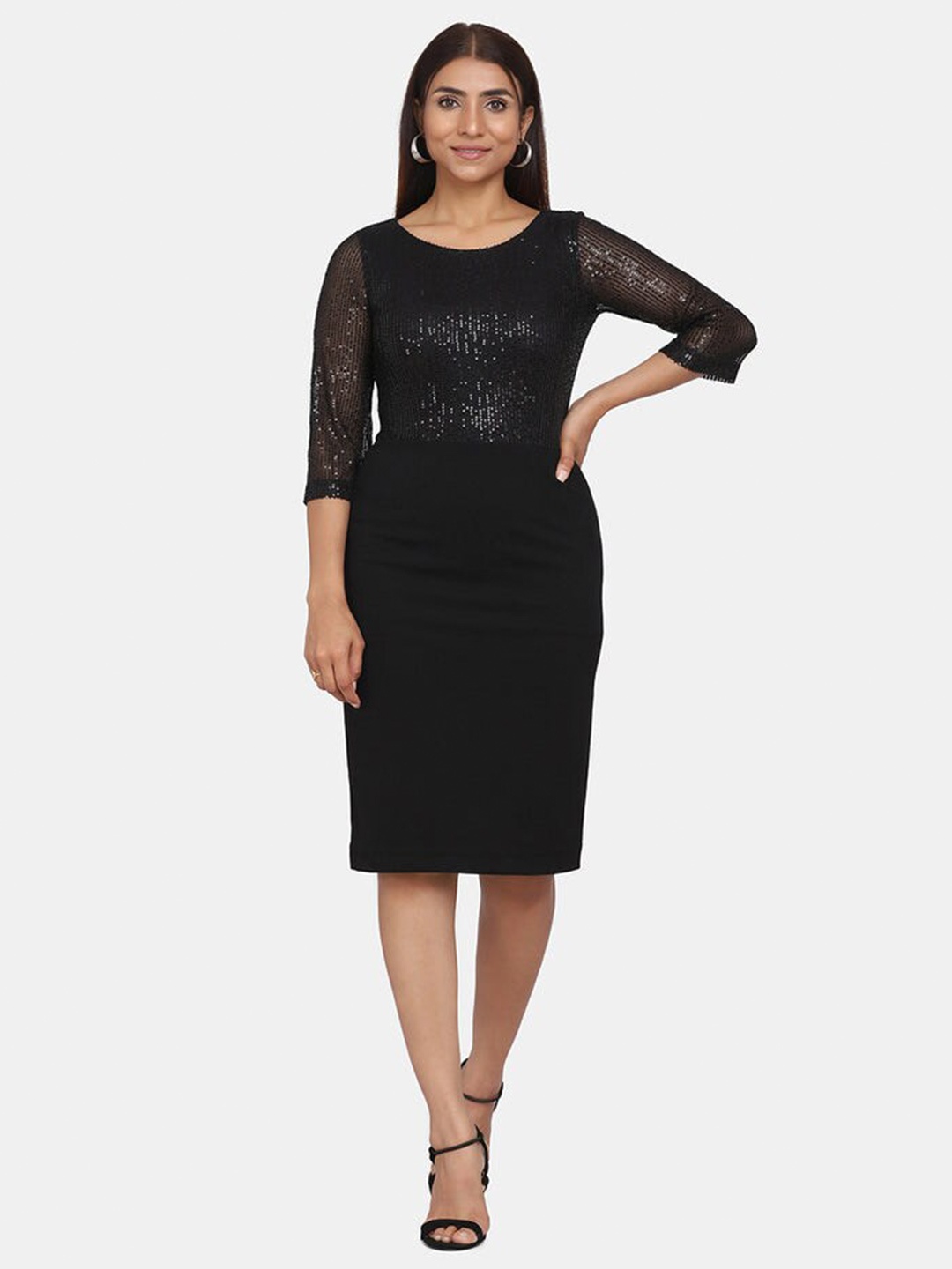 

PowerSutra Embellished Round Neck Sequinned Sheath Dress, Black