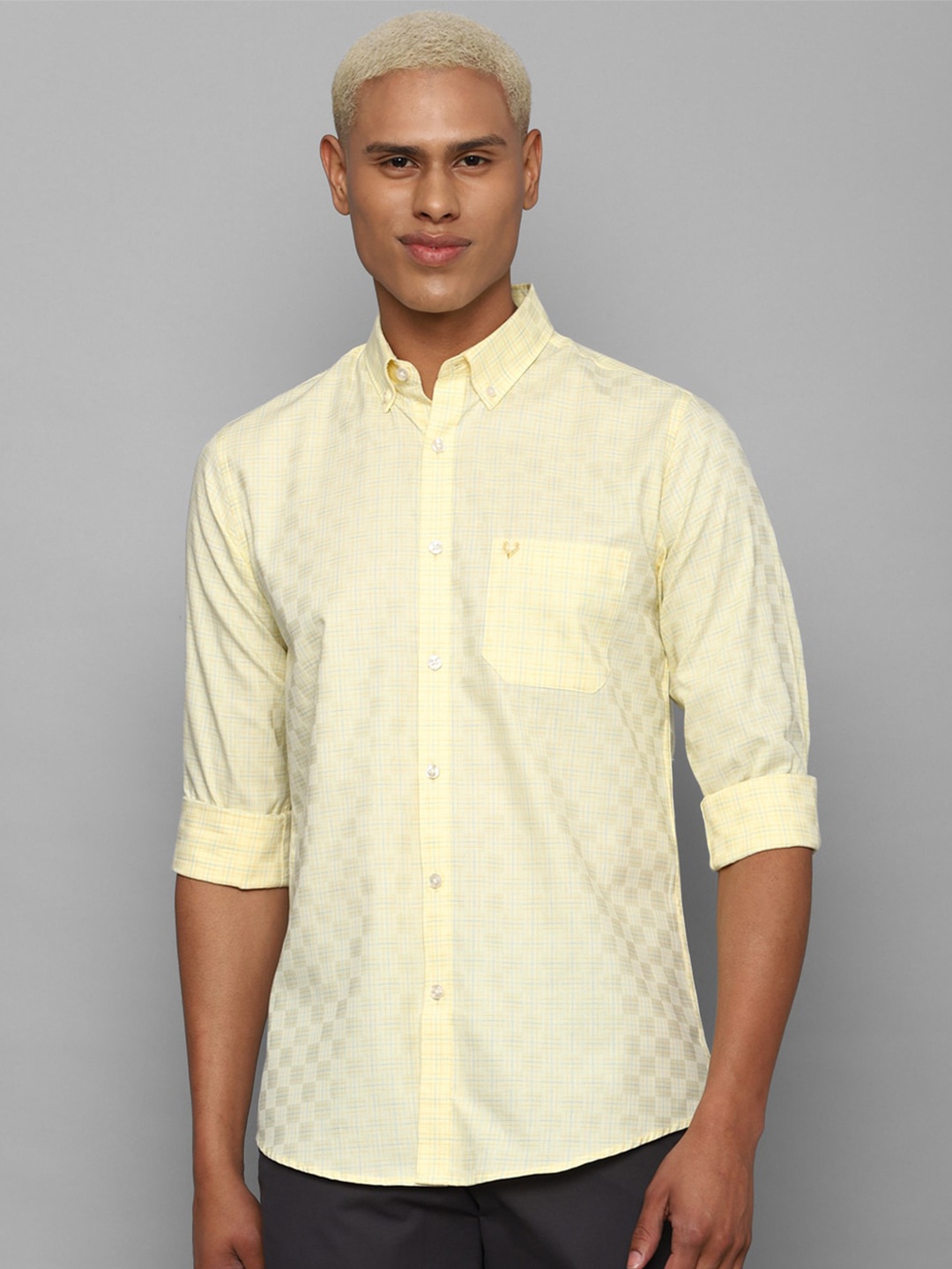 

Allen Solly Men Slim Fit Horizontal Striped Casual Cotton Shirt, Yellow