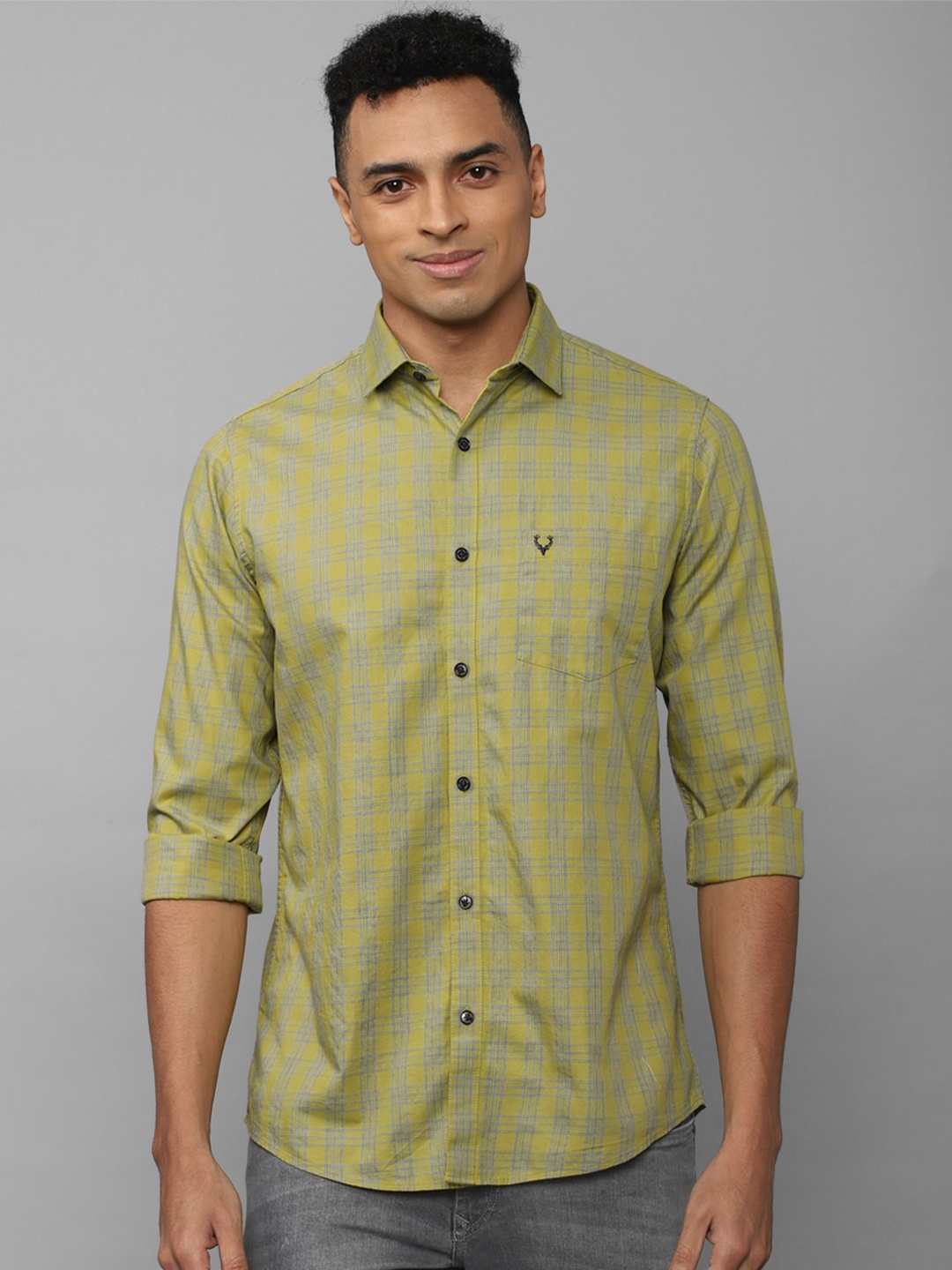 

Allen Solly Men Slim Fit Tartan Checked Casual Pure Cotton Shirt, Olive