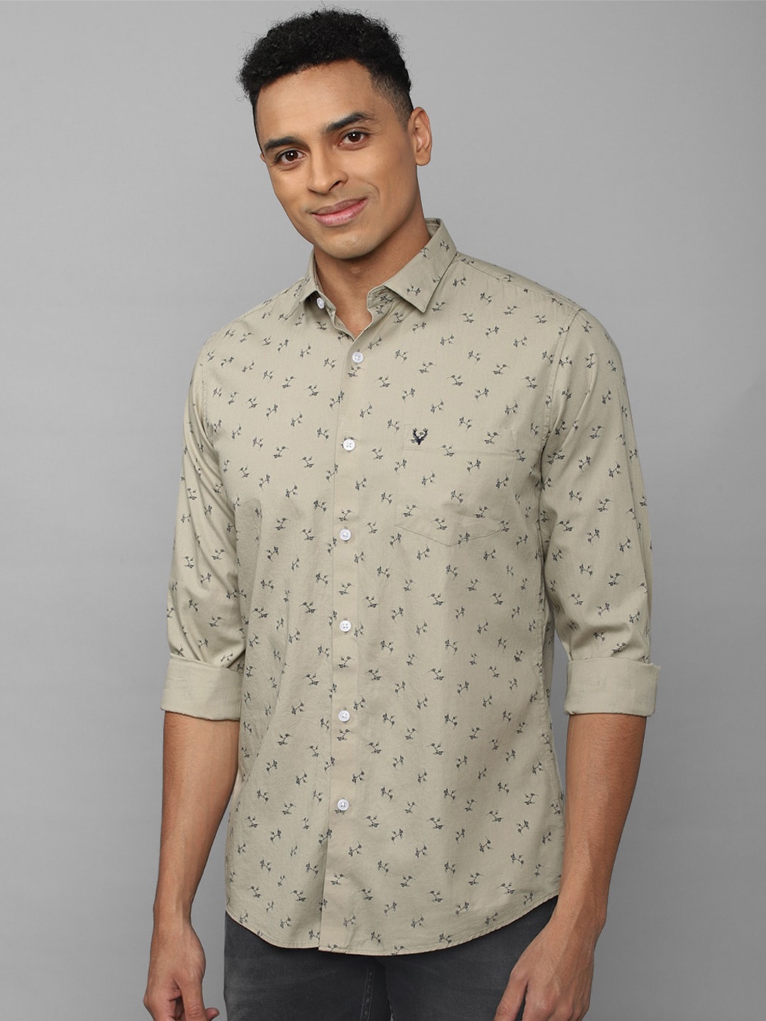 

Allen Solly Men Slim Fit Printed Casual Cotton Shirt, Olive