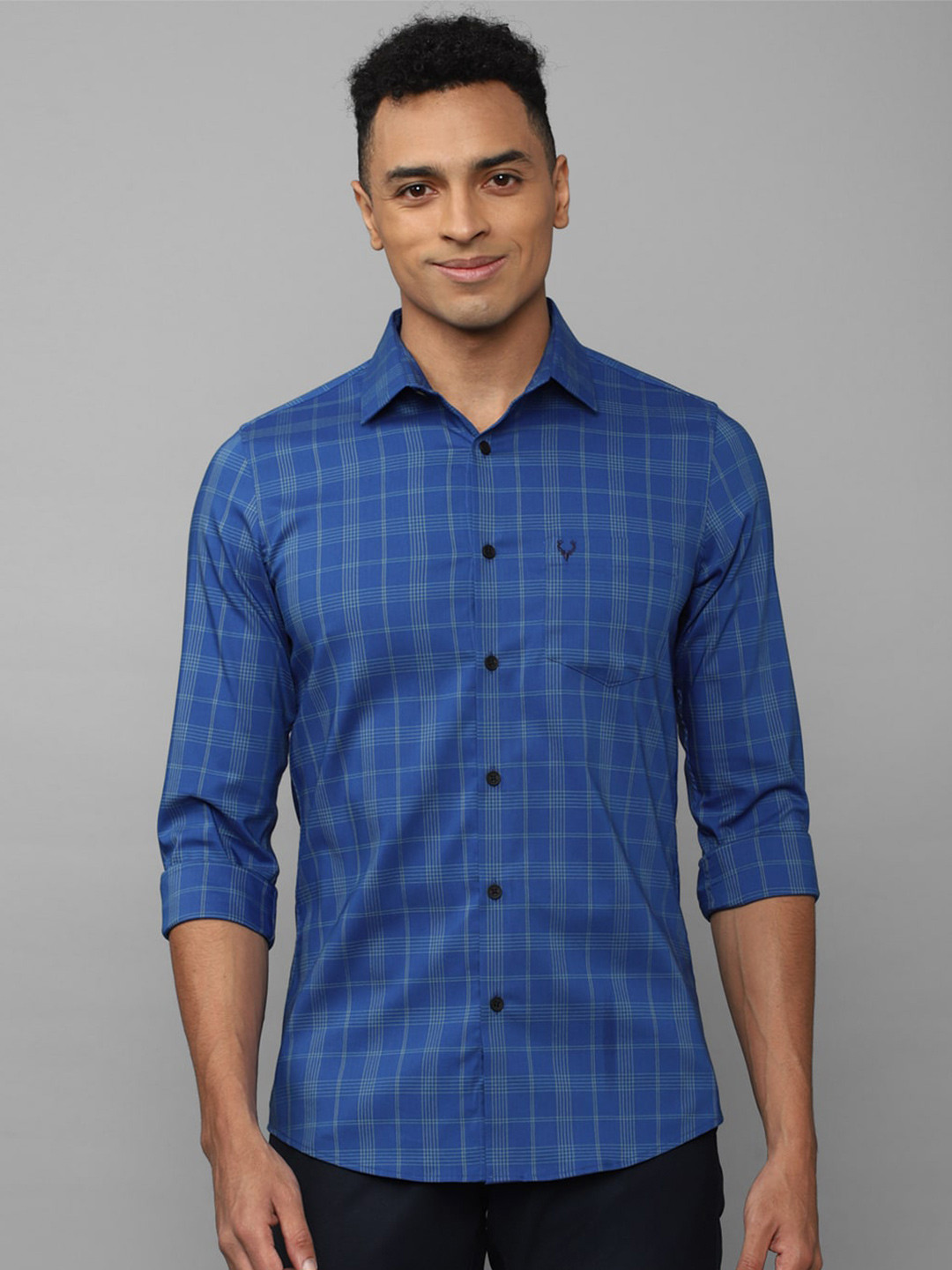 

Allen Solly Men Slim Fit Tartan Checks Casual Shirt, Blue