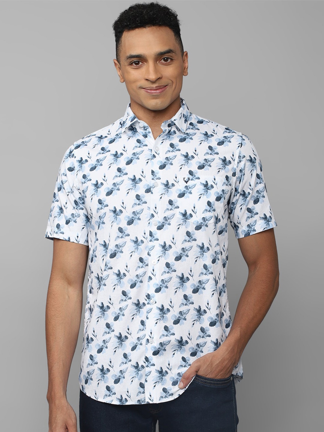 

Allen Solly Men Slim Fit Floral Printed Casual Pure Cotton Shirt, Blue