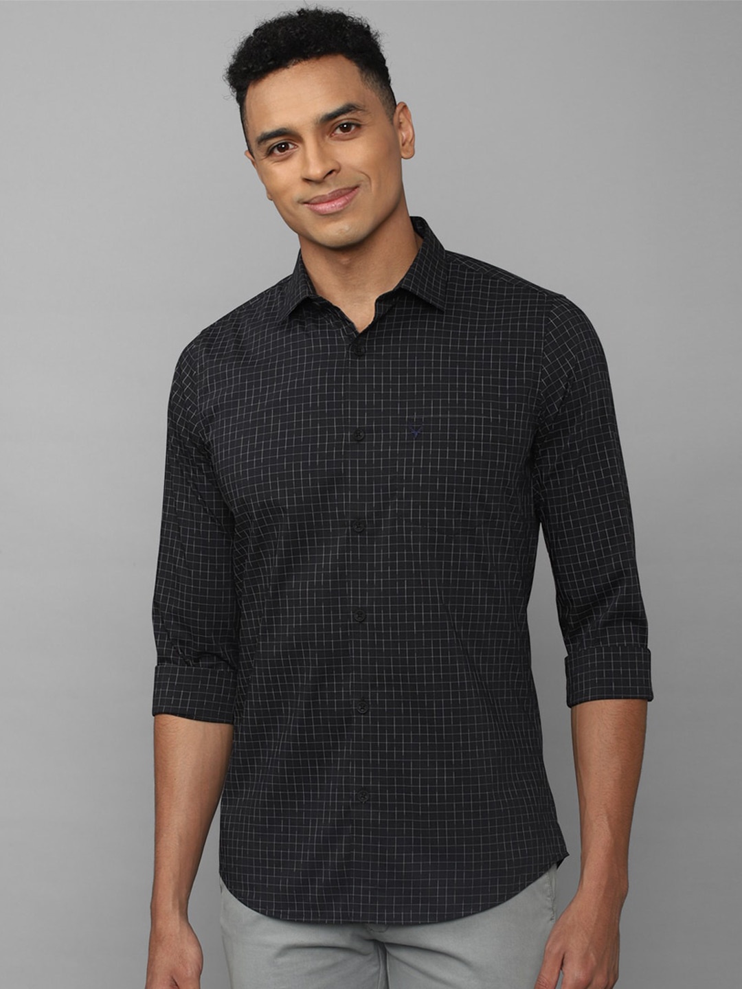 

Allen Solly Men Slim Fit Grid Tattersall Checks Shirt, Black