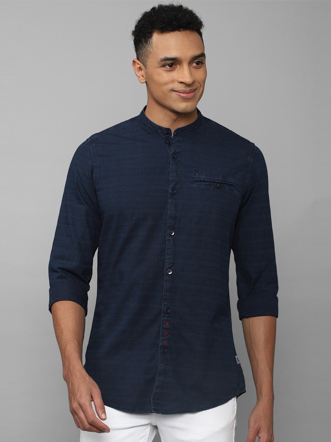

Allen Solly Sport Horizontal Striped Casual Pure Cotton Shirt, Navy blue