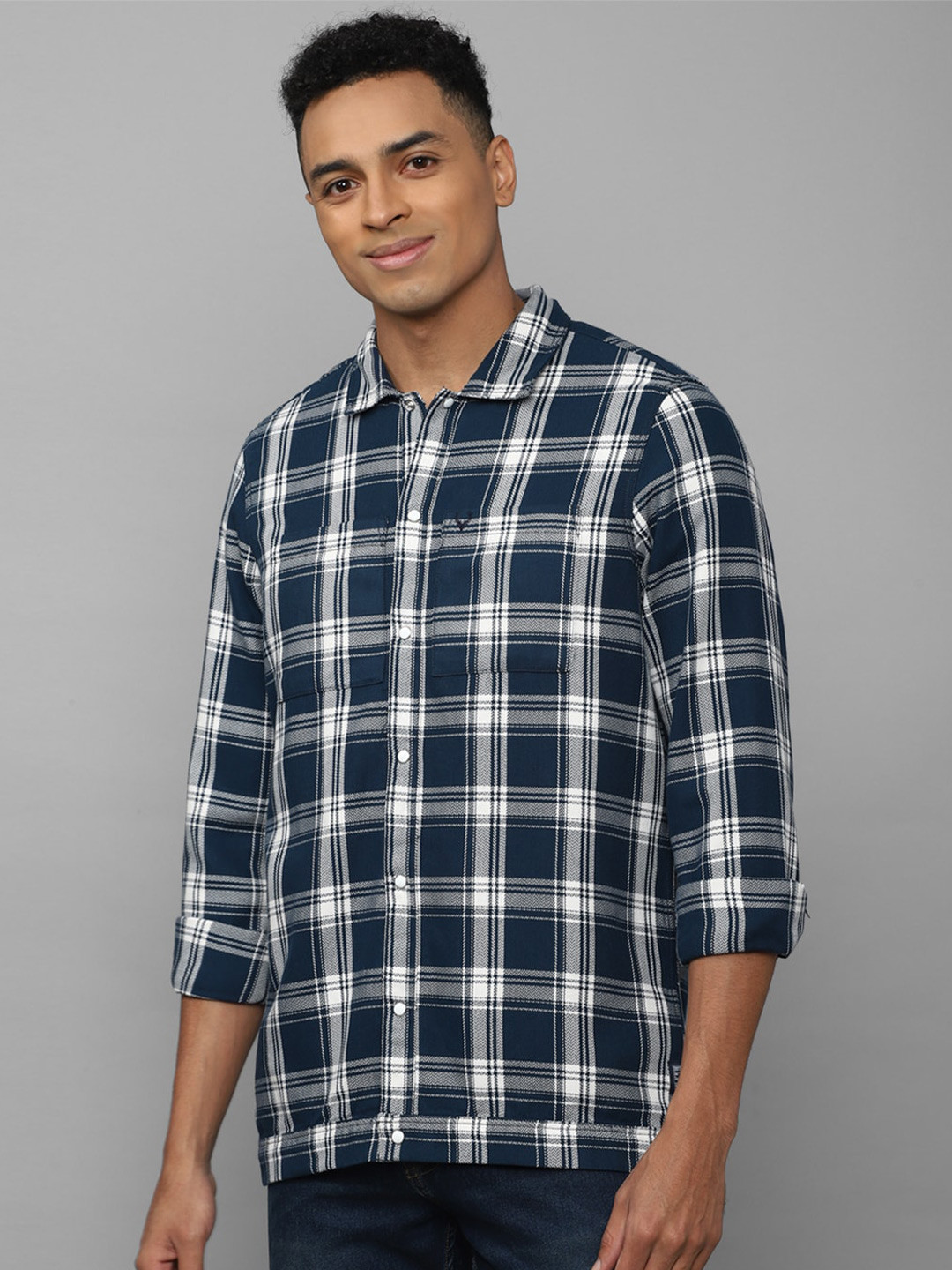 

Allen Solly Sport Men Tartan Checked Casual Pure Cotton Shirt, Navy blue