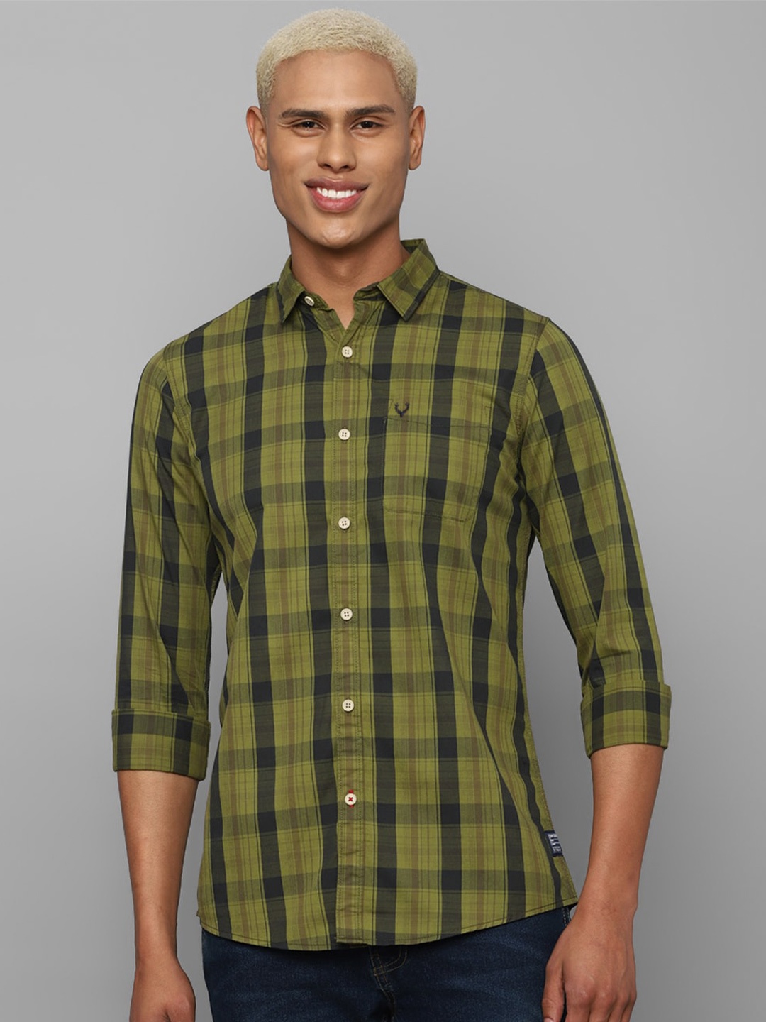

Allen Solly Sport Men Checked Casual Cotton Shirt, Olive