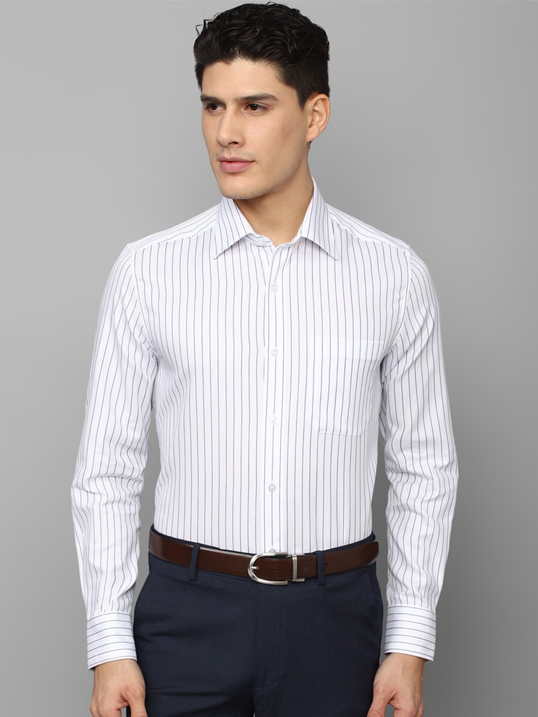 

Louis Philippe Men Striped Pure Cotton Formal Shirt, White