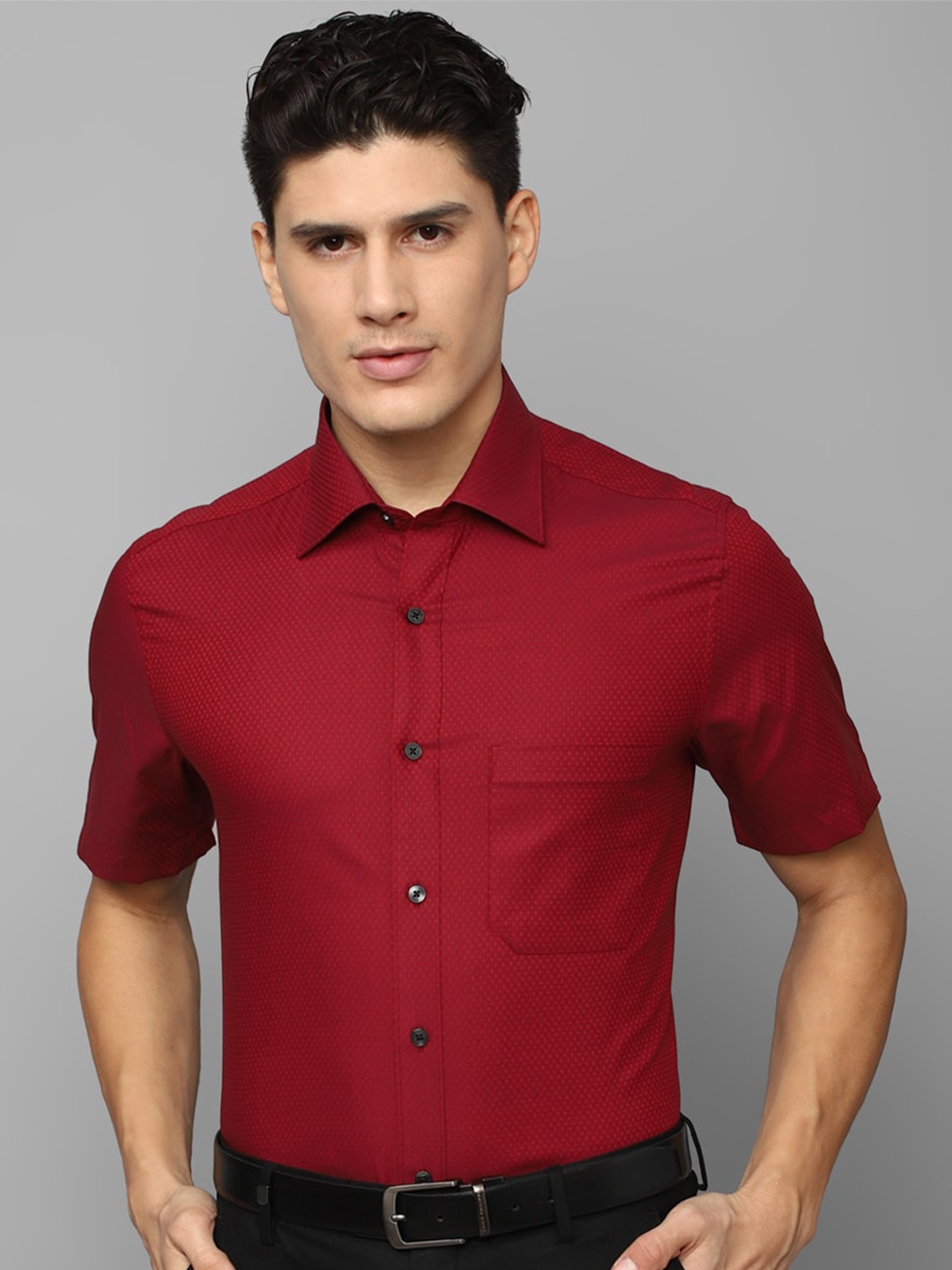 

Louis Philippe Men Self Design Formal Pure Cotton Shirt, Maroon