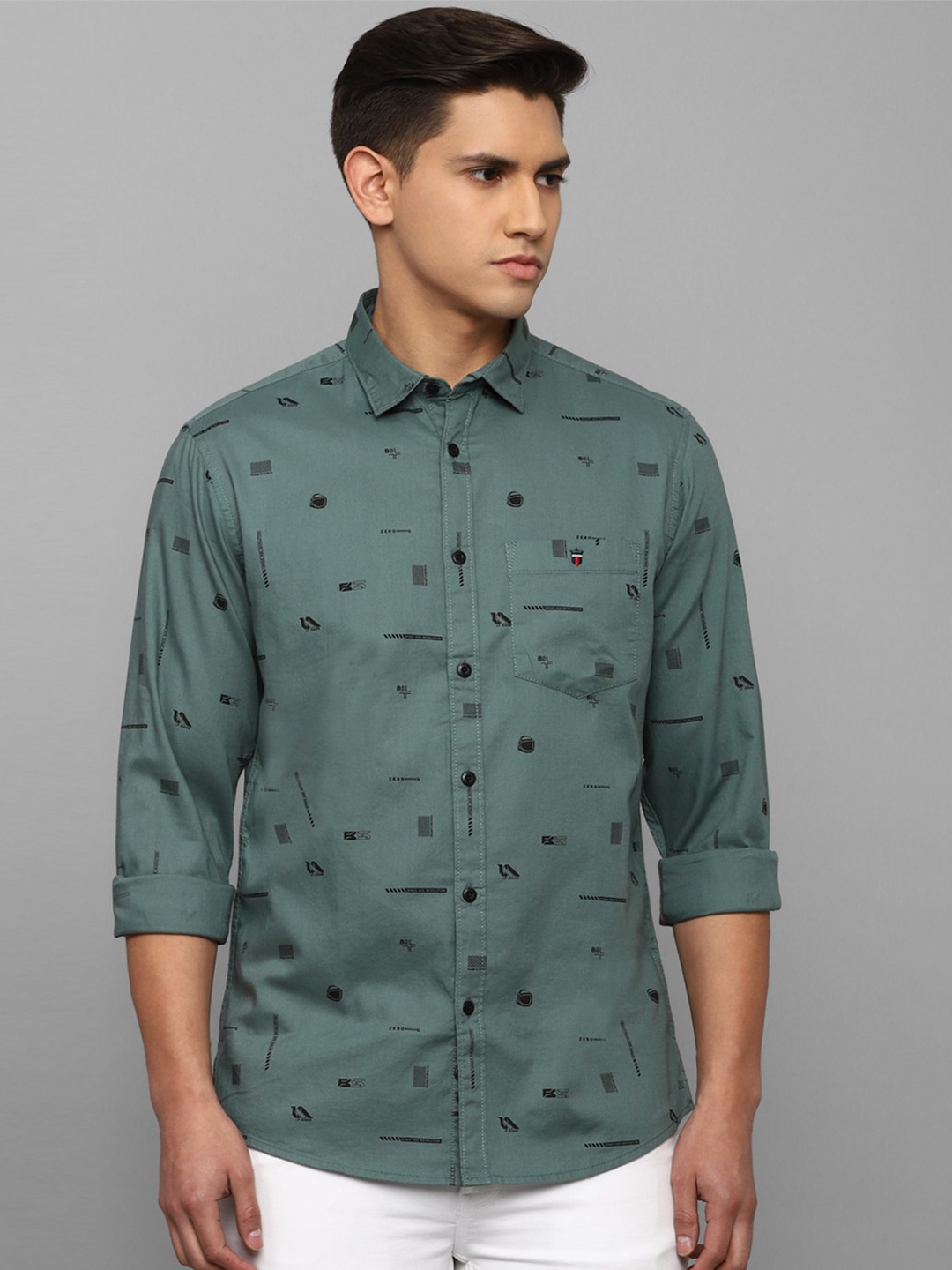 

Louis Philippe Jeans Slim Fit Printed Casual Pure Cotton Shirt, Green