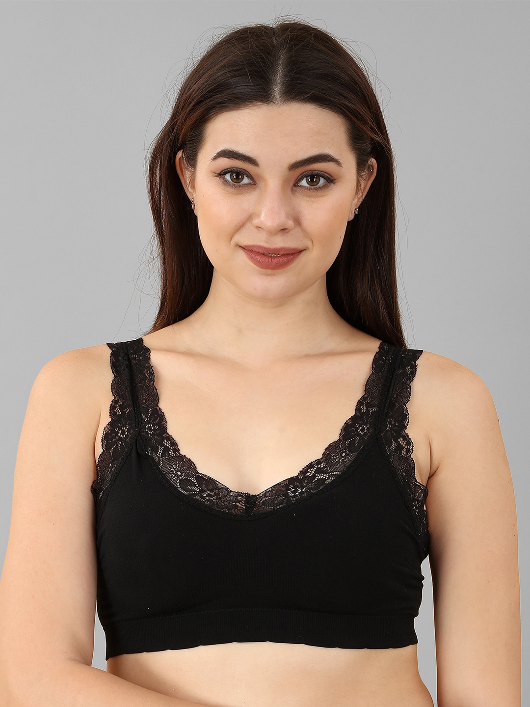 

Flenzy Lightly Padded Lace Bralette Bra, Black