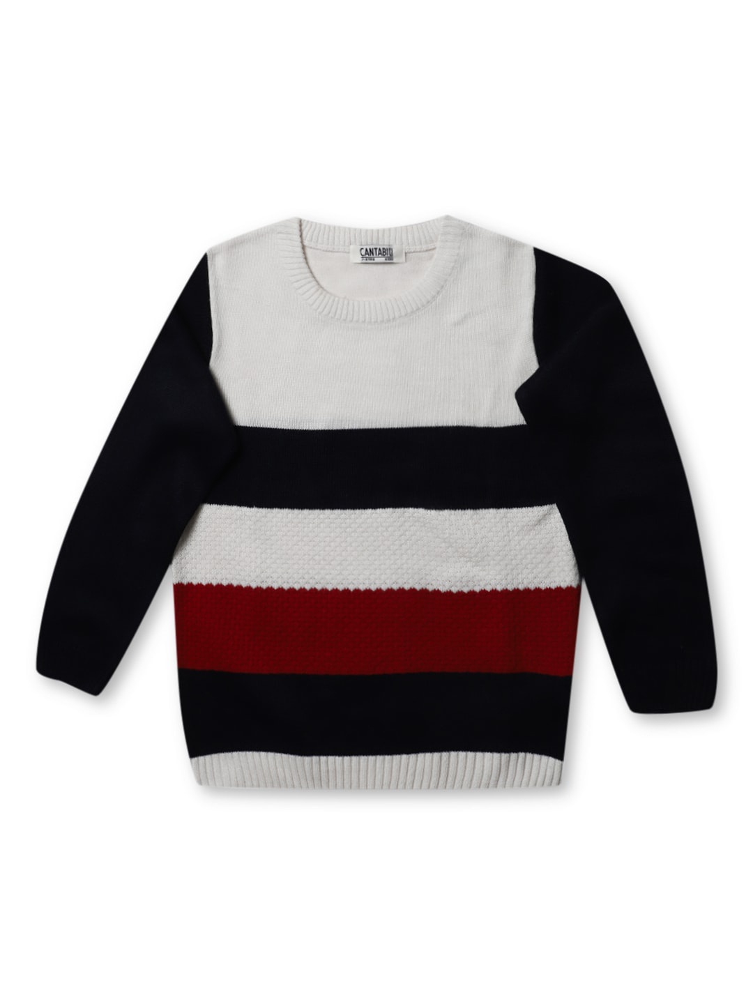 

Cantabil Boys Striped Wool Pullover Sweater, Off white