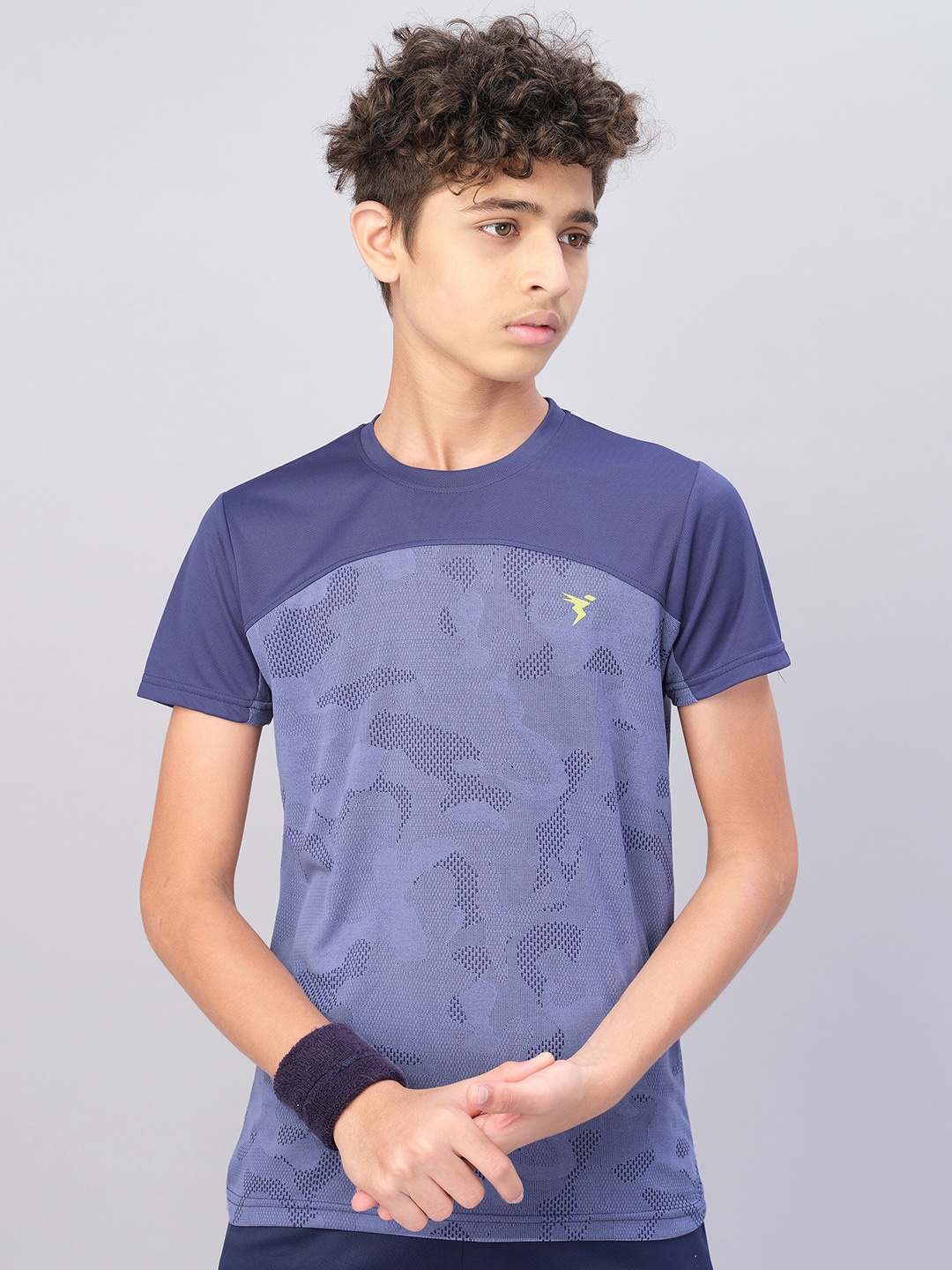 

Technosport Boys Camouflage Printed Antimicrobial Active T-shirt, Navy blue