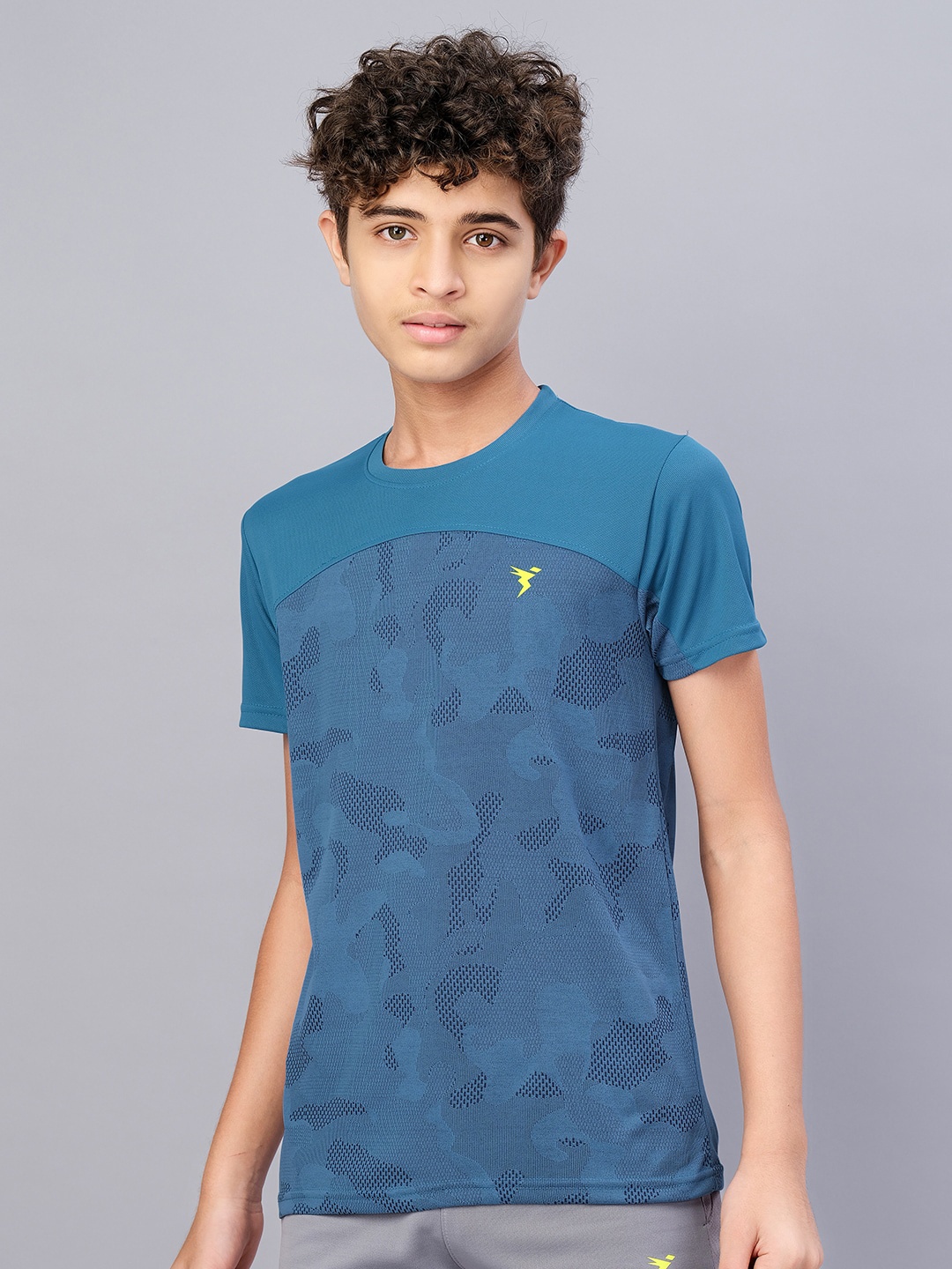 

Technosport Boys Camouflage Printed Antimicrobial Active T-shirt, Teal