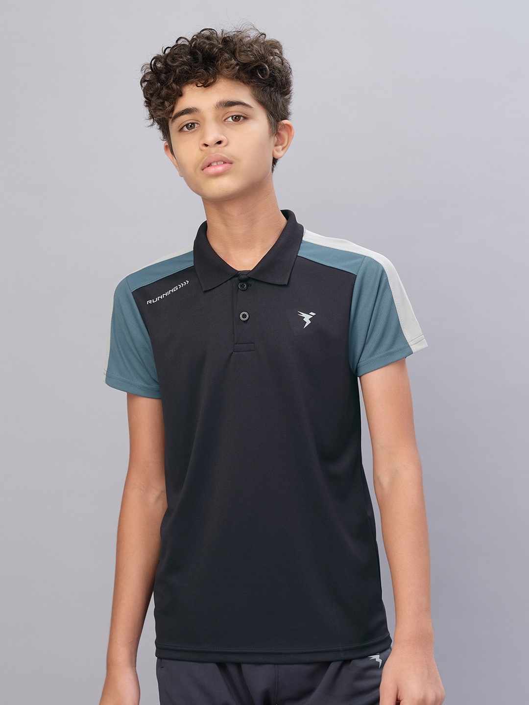 

Technosport Boys Polo Collar Antimicrobial Active T-shirt, Black