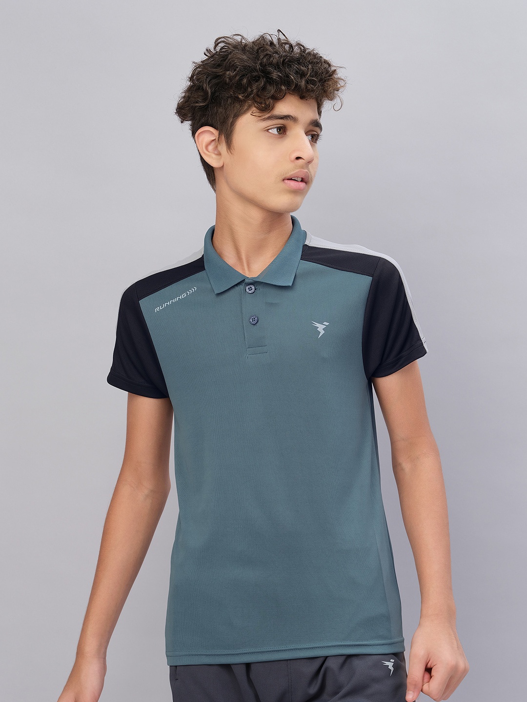 

Technosport Boys Polo Collar Colourblocked Antimicrobial Running Active T-shirt, Blue