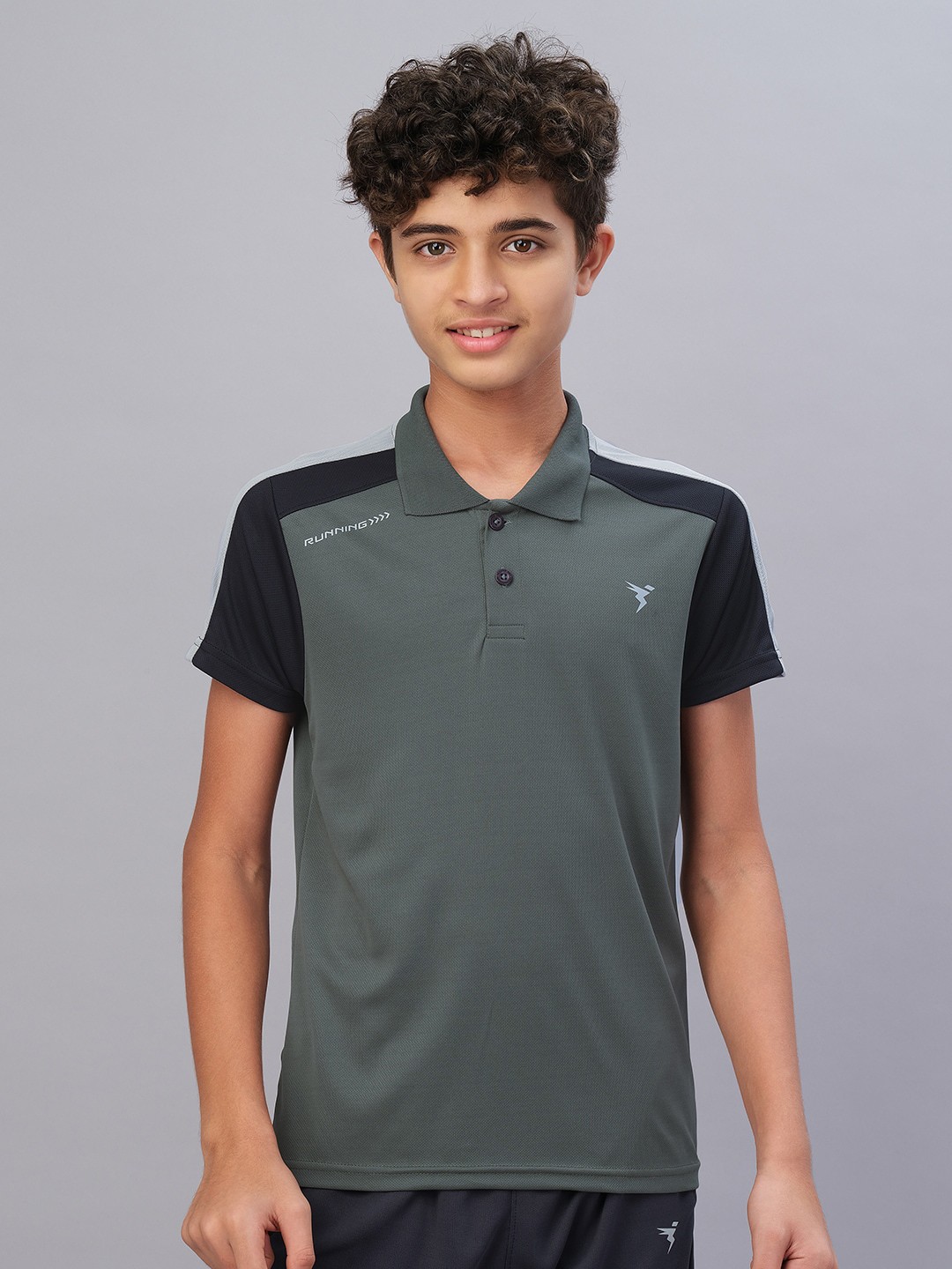 

Technosport Boys Polo Collar Antimicrobial Active T-shirt, Olive