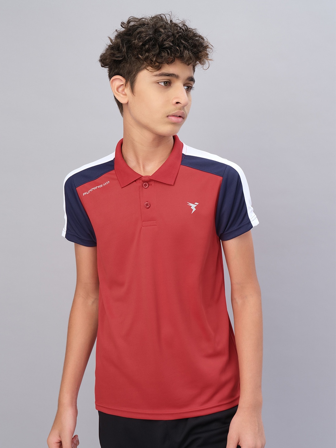 

Technosport Boys Polo Collar Antimicrobial Active T-shirt, Red