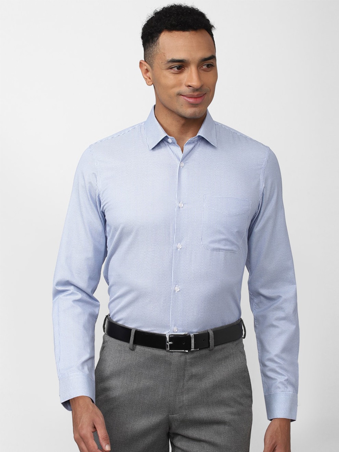 

Peter England Men Micro Checked Slim Fit Formal Shirt, Blue