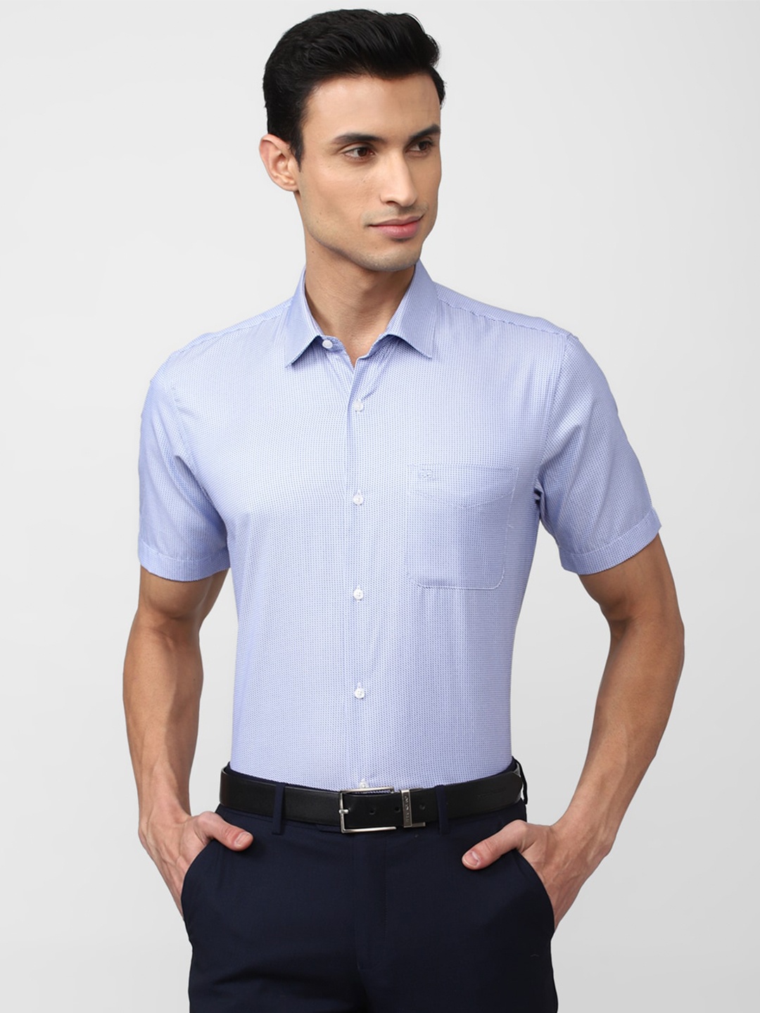 

Peter England Men Textured Printed Cotton Formal Shirt, Blue