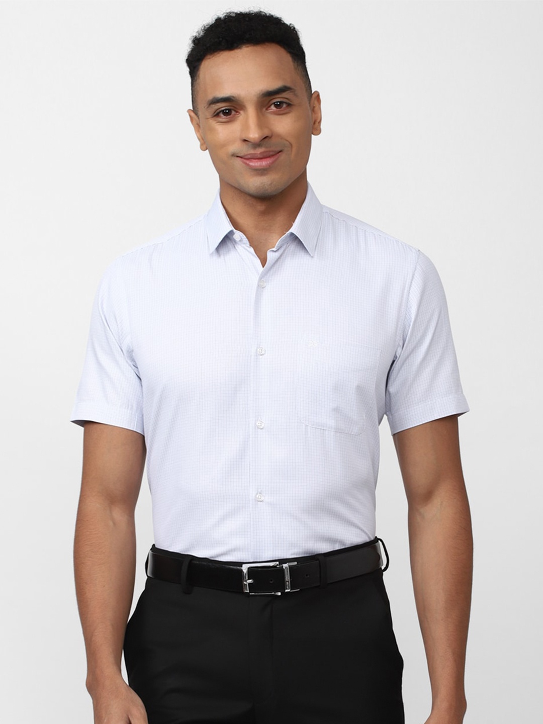 

Peter England Men Grid Tattersall Checks Checked Formal Shirt, Blue